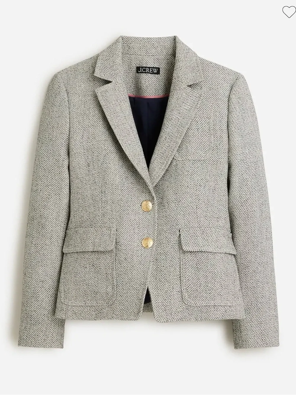 J. Crew Shrunken Fit Gray Herringbone 100% wool Blazer with Gold Buttons